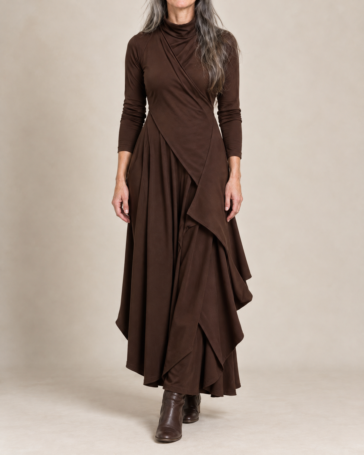 Sylvana | Drapiertes Turtleneck-Maxikleid