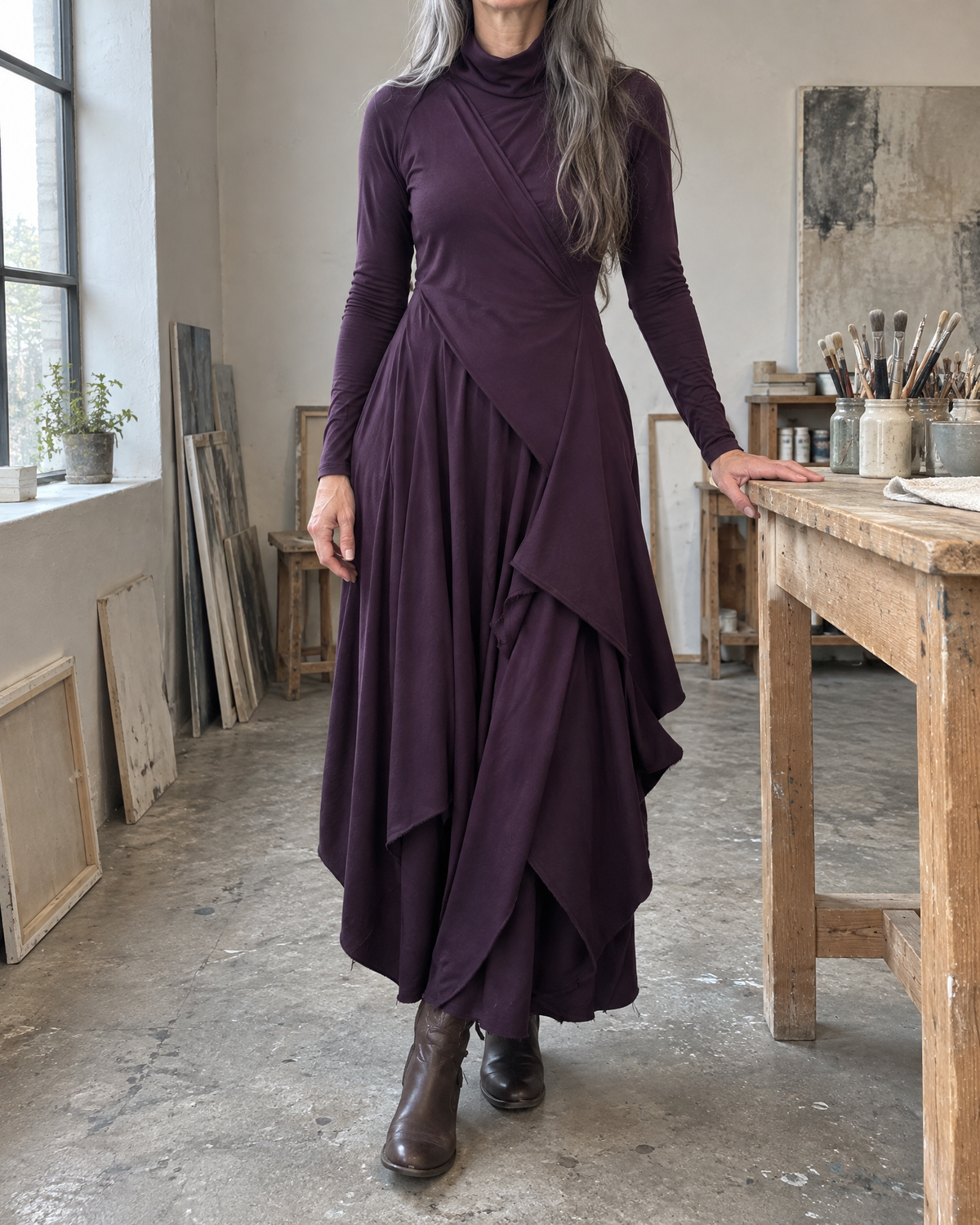 Sylvana | Drapiertes Turtleneck-Maxikleid