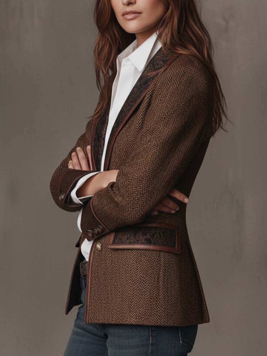 Damen Massgeschneiderter Herringbone Paneel Blazer