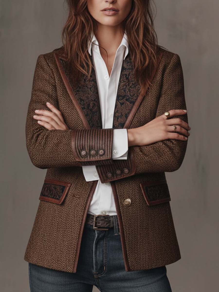 Damen Massgeschneiderter Herringbone Paneel Blazer