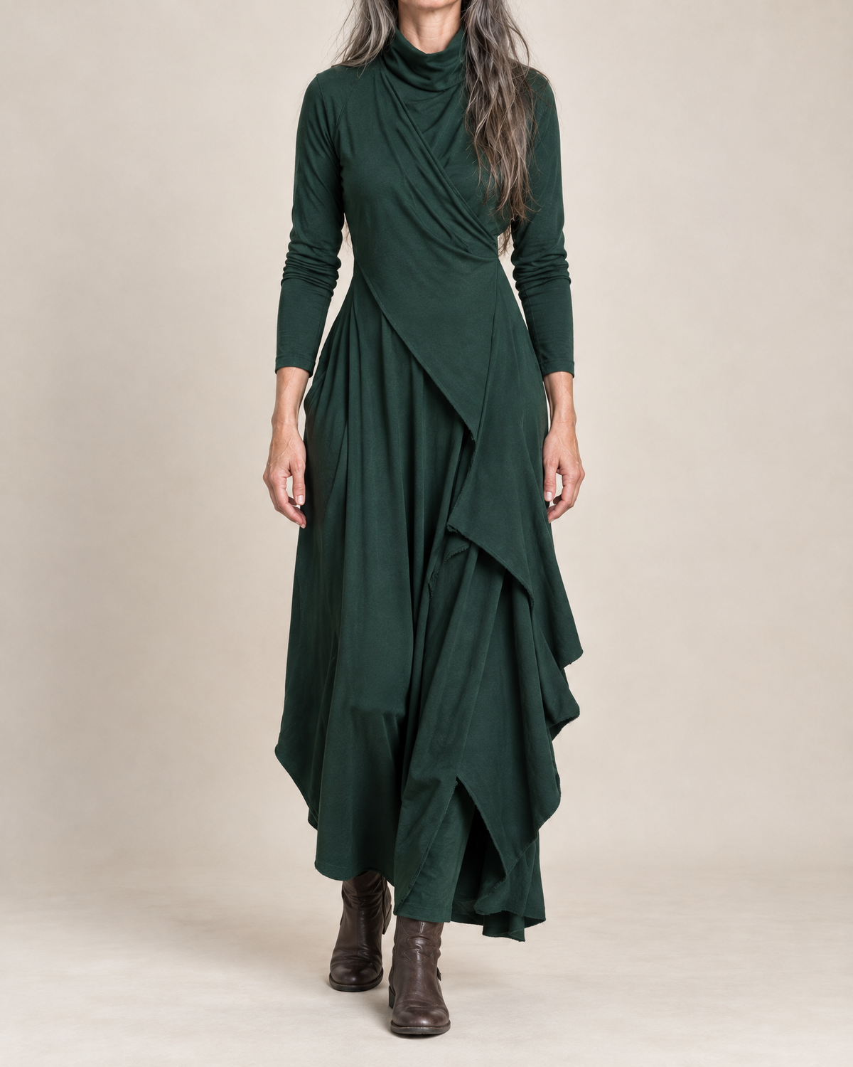 Sylvana | Drapiertes Turtleneck-Maxikleid