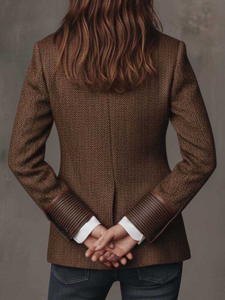 Damen Massgeschneiderter Herringbone Paneel Blazer