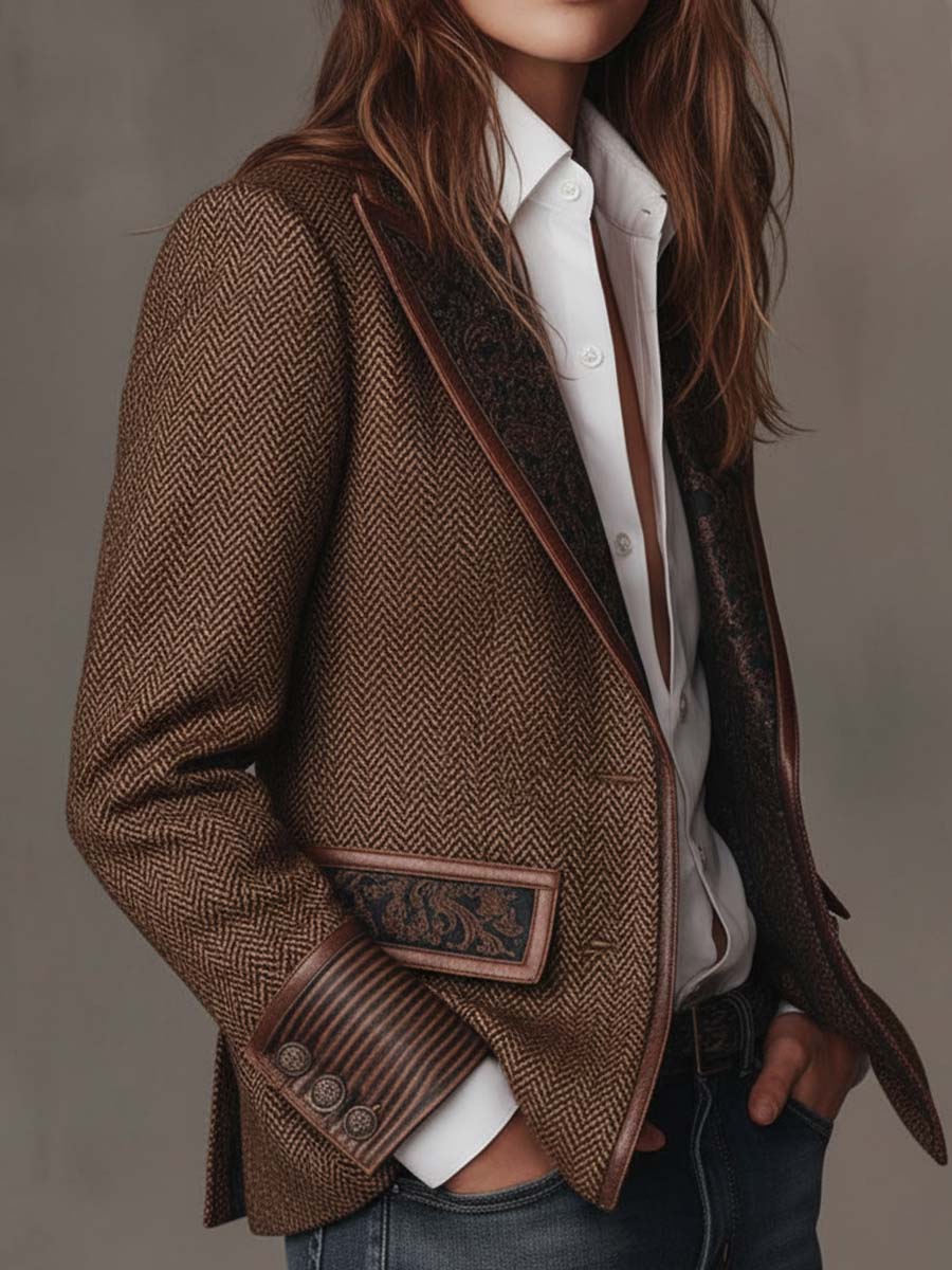 Damen Massgeschneiderter Herringbone Paneel Blazer