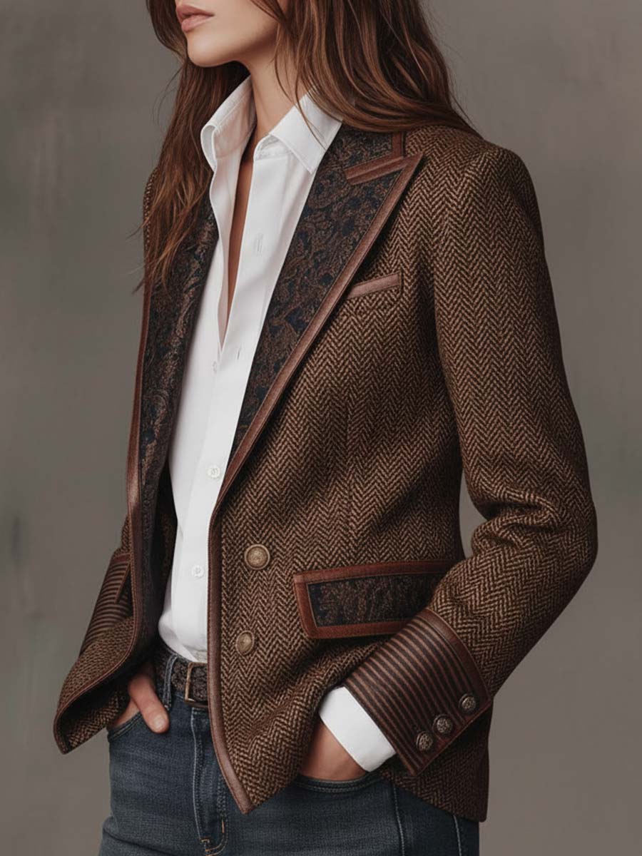 Damen Massgeschneiderter Herringbone Paneel Blazer
