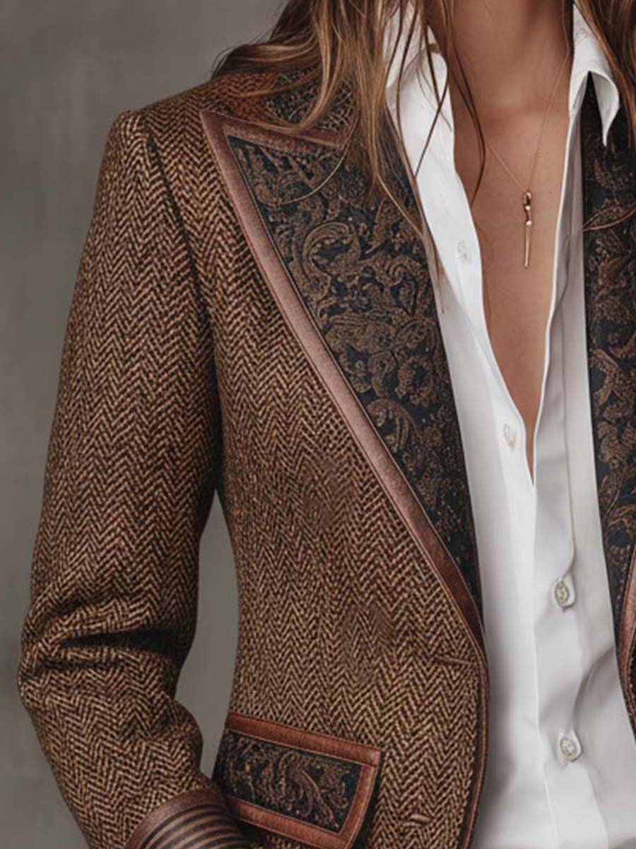 Damen Massgeschneiderter Herringbone Paneel Blazer