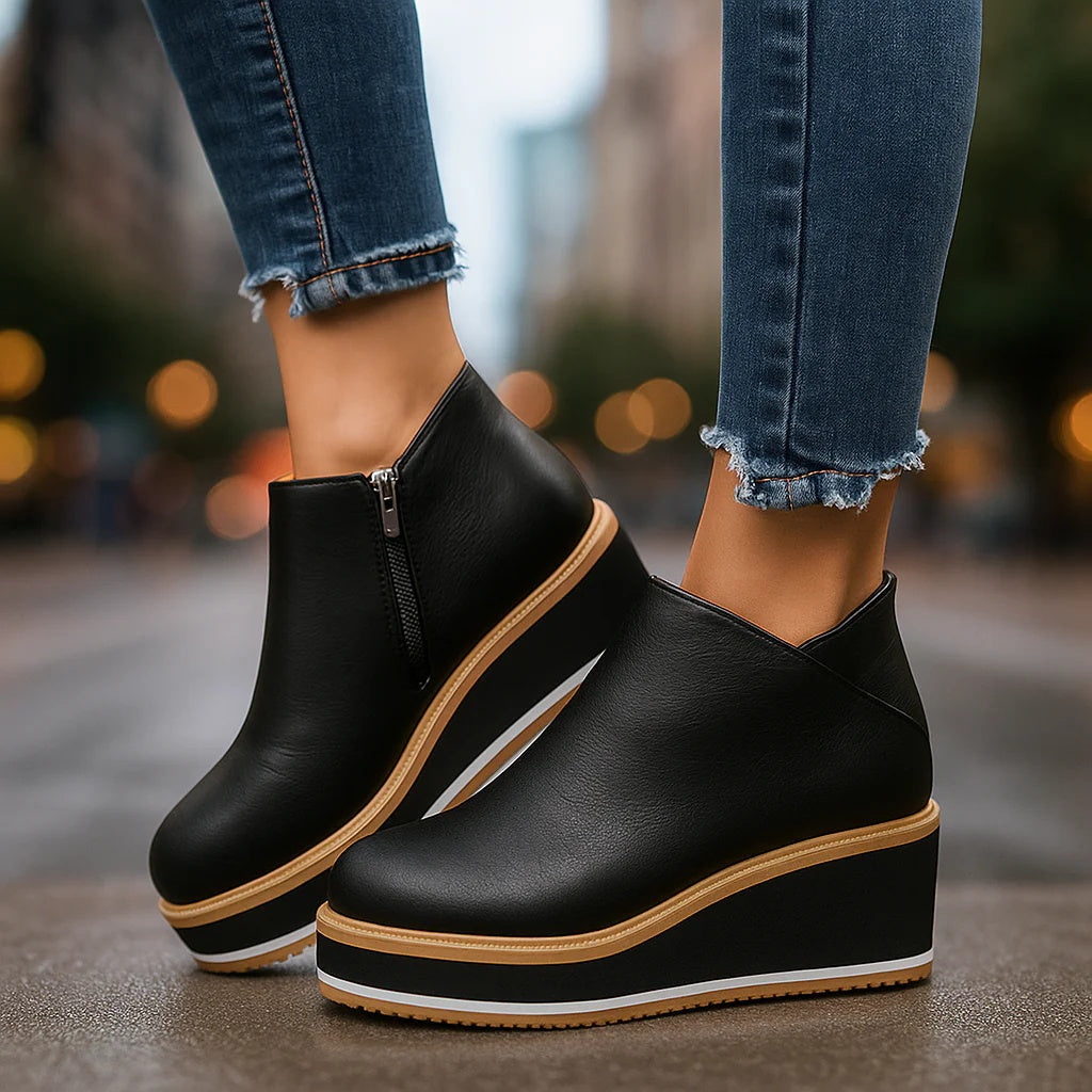 Coralie | Wedge-Stiefeletten mit seitlichem Reissverschluss
