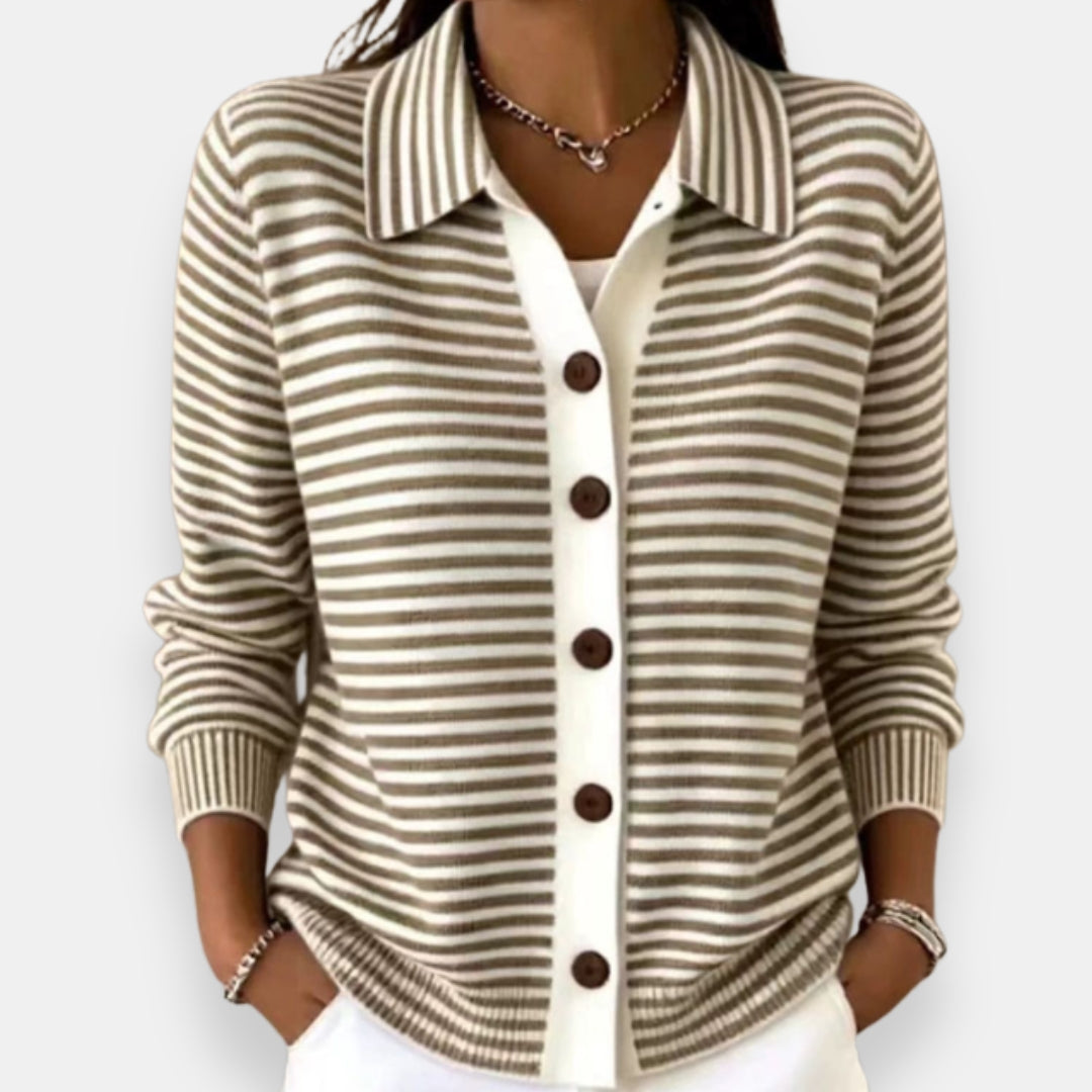Nola™ Gestreifter Knopf-Cardigan