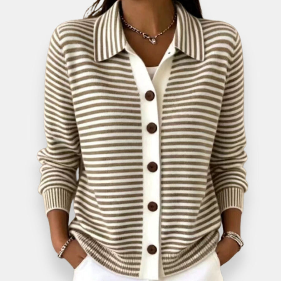 Nola™ Gestreifter Knopf-Cardigan
