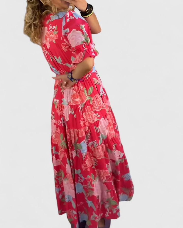 Minelda | Elegantes Blumen-V-Ausschnitt-Kleid
