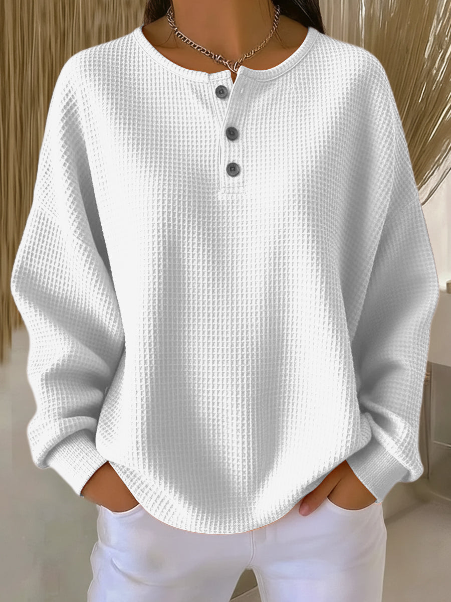 Bregje | Gemütliches Henley-Sweatshirt mit Waffelstruktur