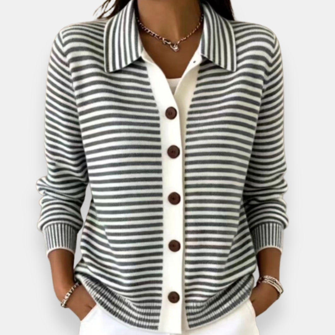Nola™ Gestreifter Knopf-Cardigan