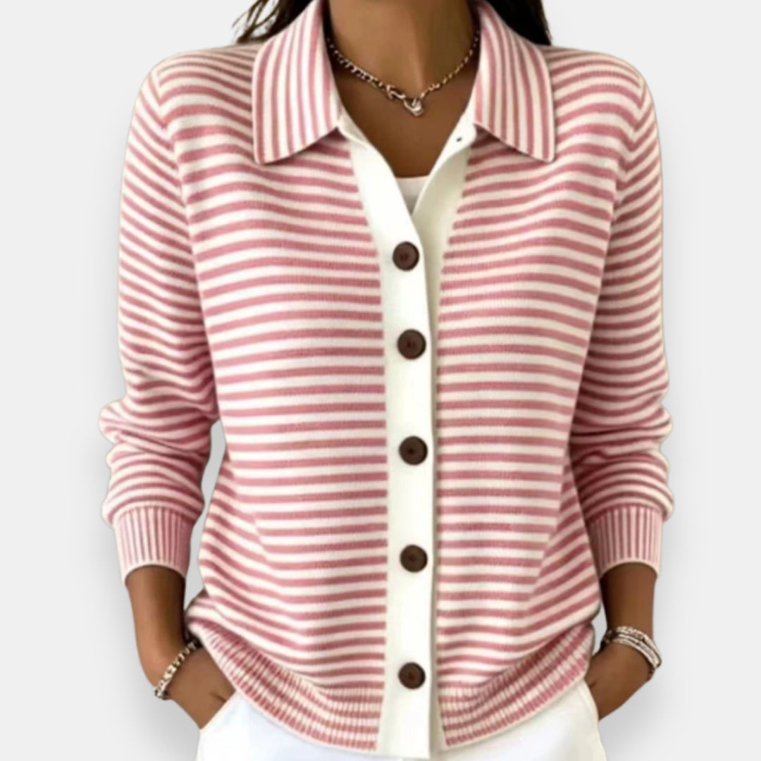 Nola™ Gestreifter Knopf-Cardigan