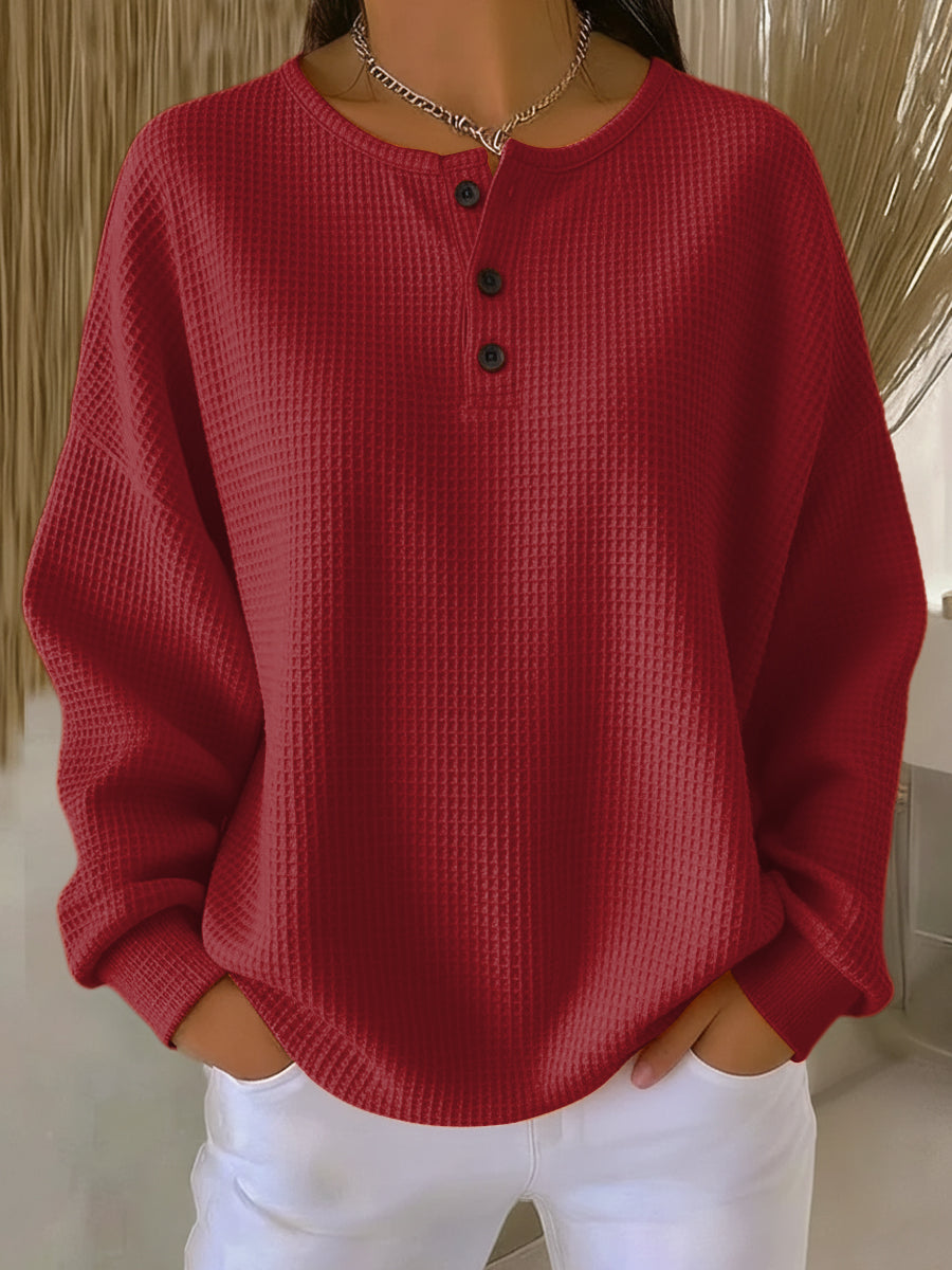 Bregje | Gemütliches Henley-Sweatshirt mit Waffelstruktur