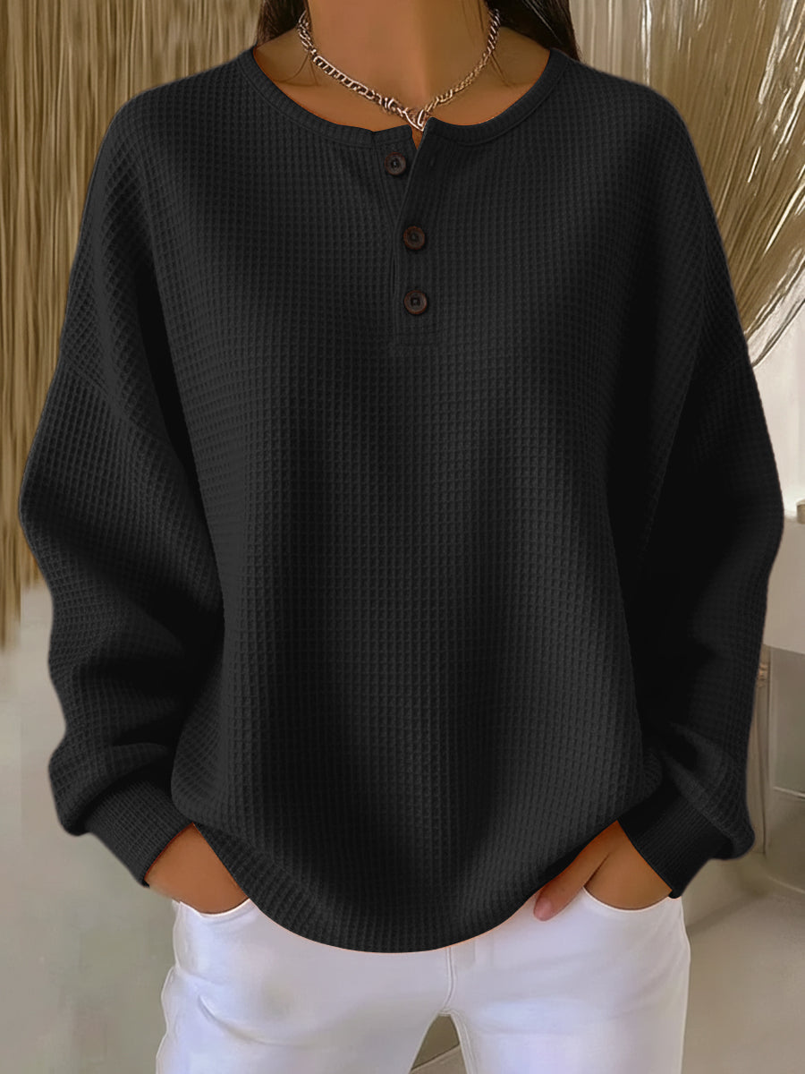 Bregje | Gemütliches Henley-Sweatshirt mit Waffelstruktur