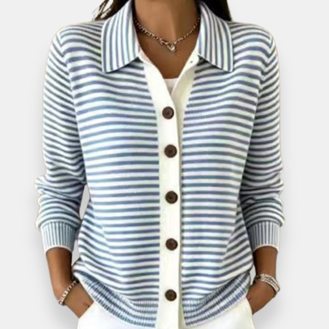 Nola™ Gestreifter Knopf-Cardigan