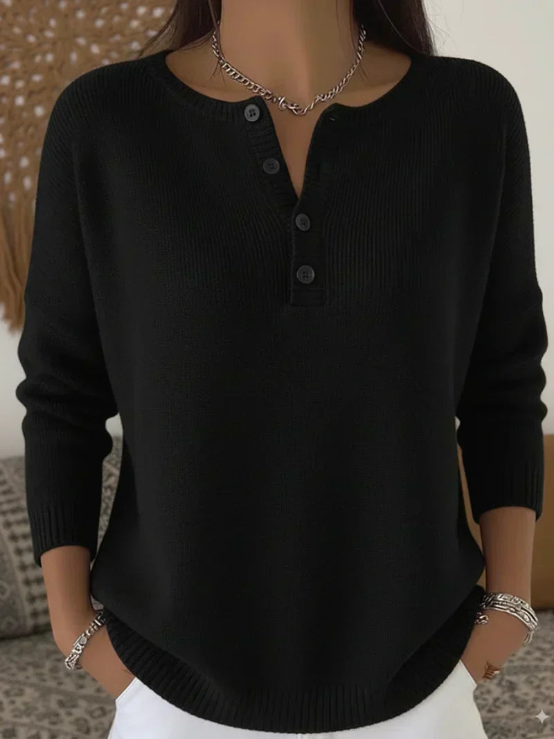 Grietje | Henley Strickpullover mit Knöpfen