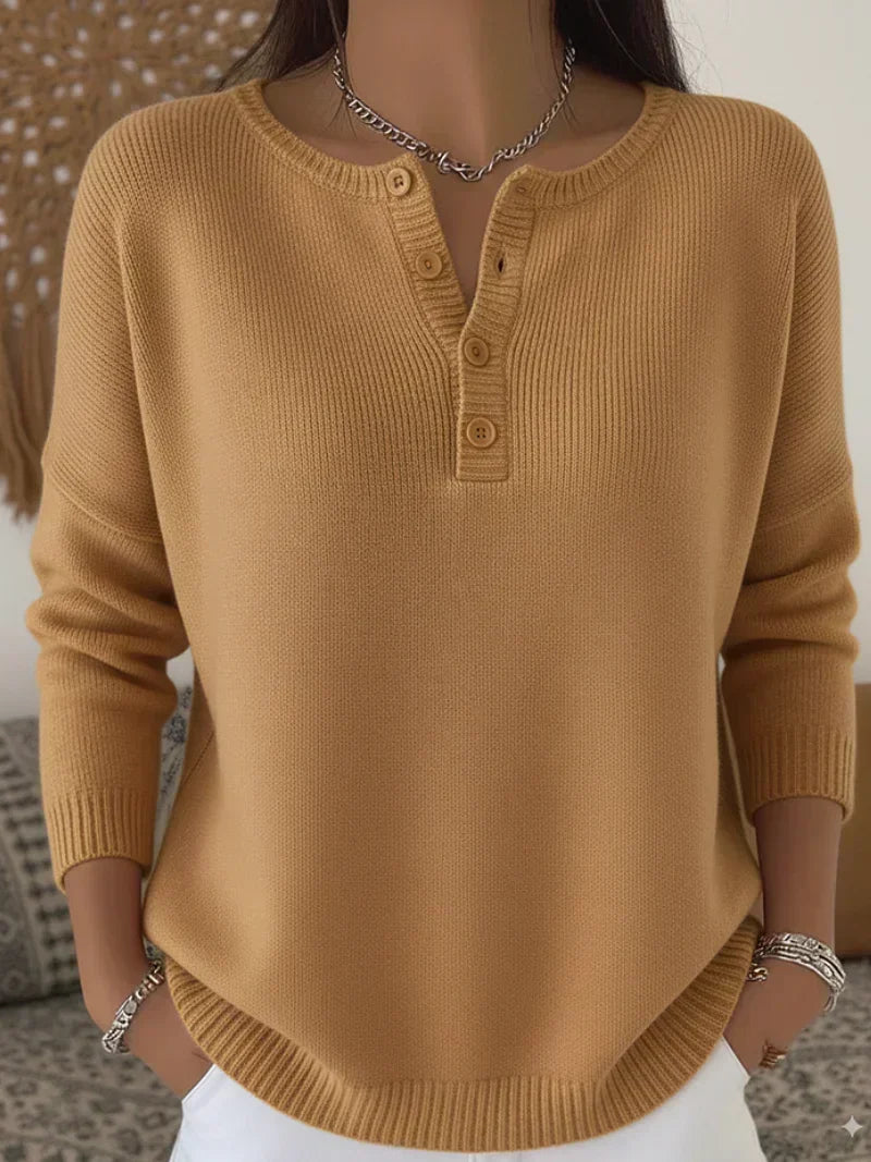Grietje | Henley Strickpullover mit Knöpfen