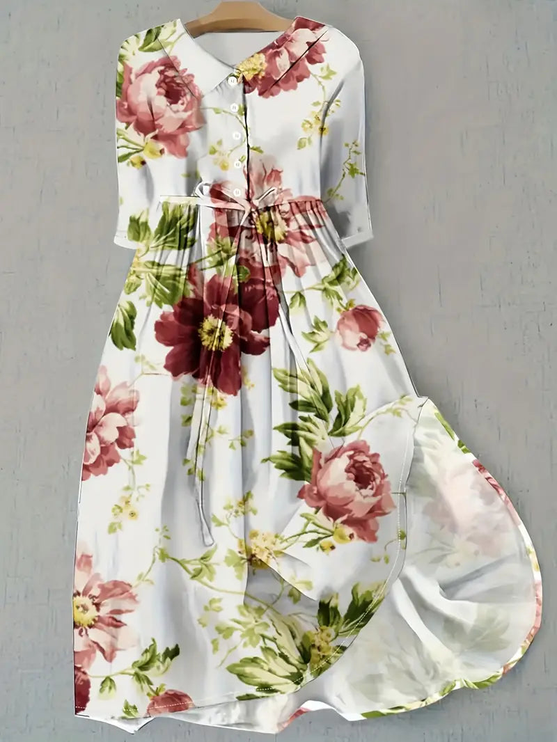 Margot | Elegantes Blumenkleid mit Statement-Effekt