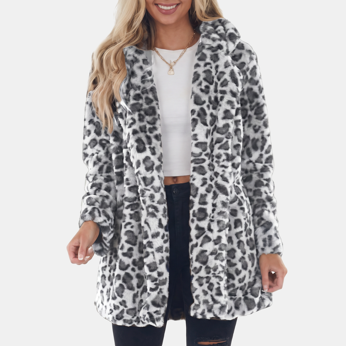 Damen Kunstfellmantel Lässige Offene Winterjacke