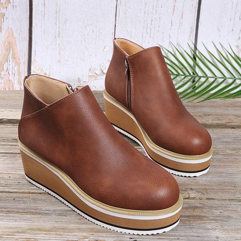 Coralie | Wedge-Stiefeletten mit seitlichem Reissverschluss