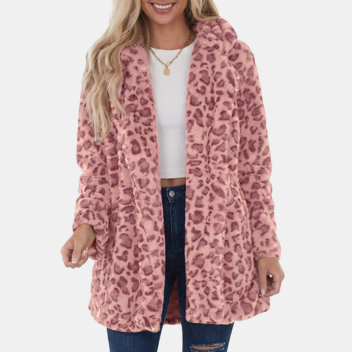 Damen Kunstfellmantel Lässige Offene Winterjacke