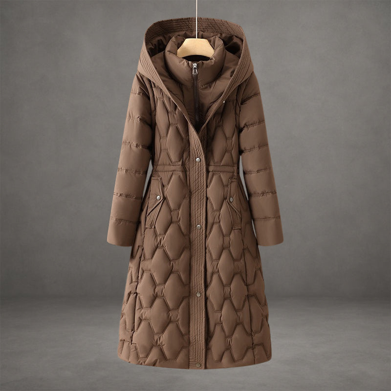 Mollie | Eleganter langer Mantel mit Kapuze