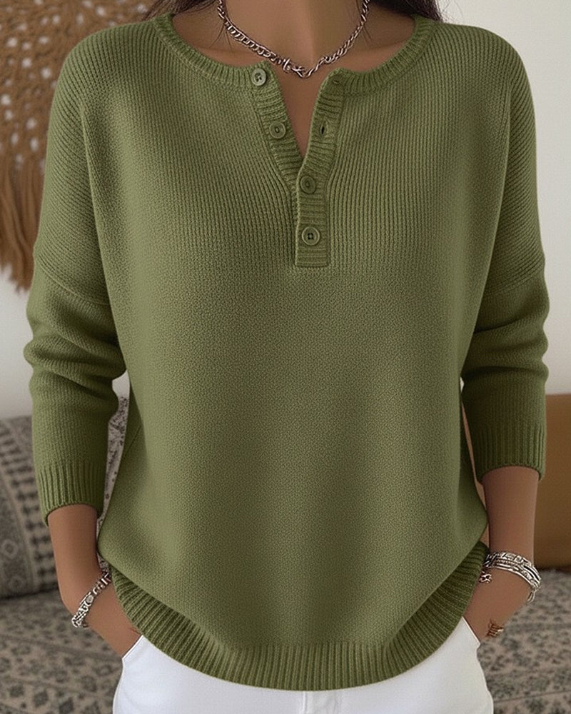 Grietje | Henley Strickpullover mit Knöpfen