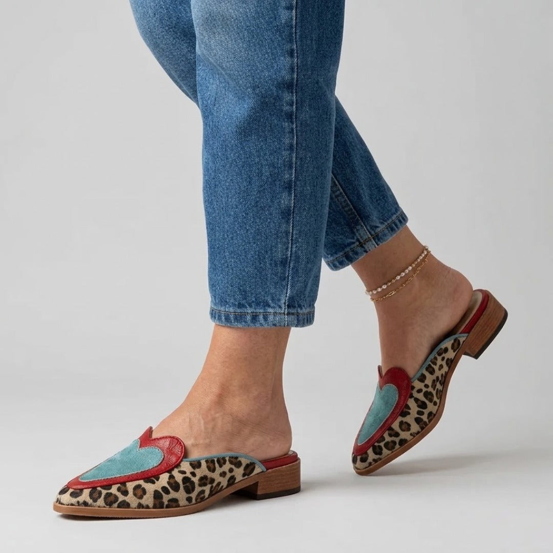Perlia | Riemenlose Mules mit Leopardenmuster