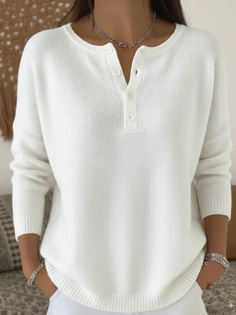 Grietje | Henley Strickpullover mit Knöpfen