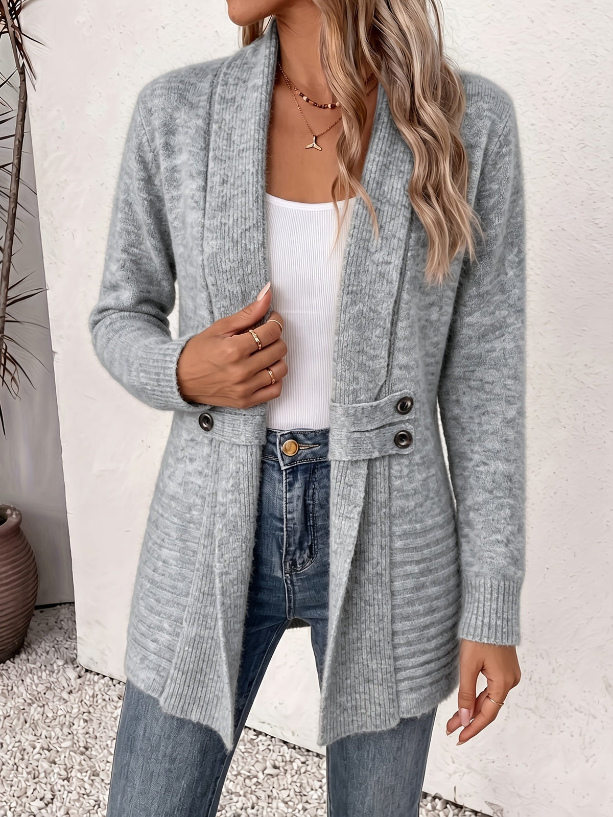 Ingrid| Eleganter Damen Cardigan - Offene Vorderseite & Eingearbeitete Taille