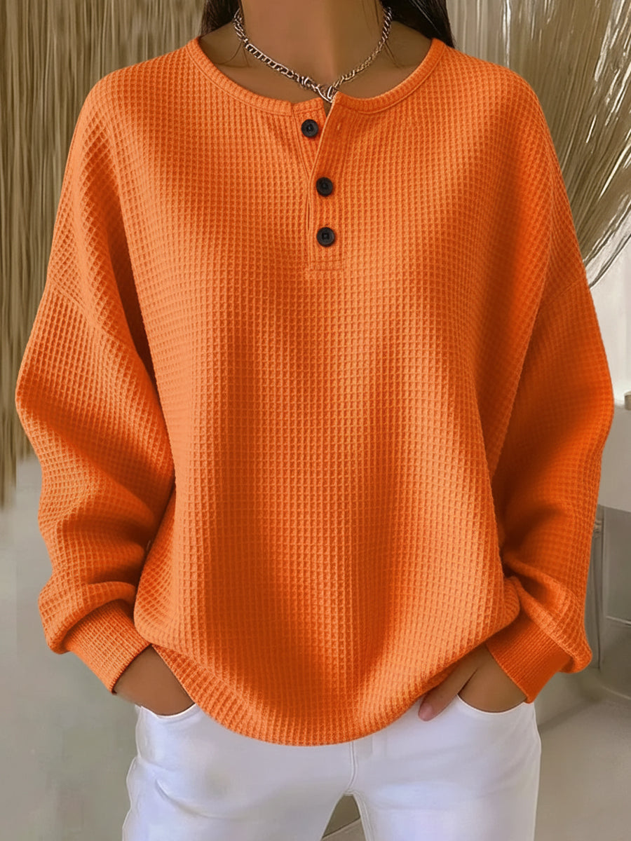 Bregje | Gemütliches Henley-Sweatshirt mit Waffelstruktur