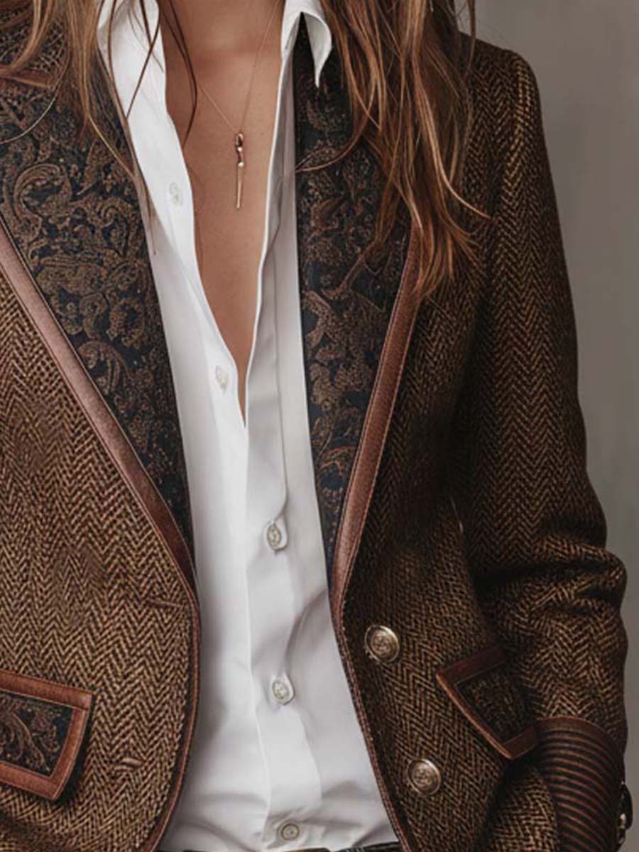 Damen Massgeschneiderter Herringbone Paneel Blazer