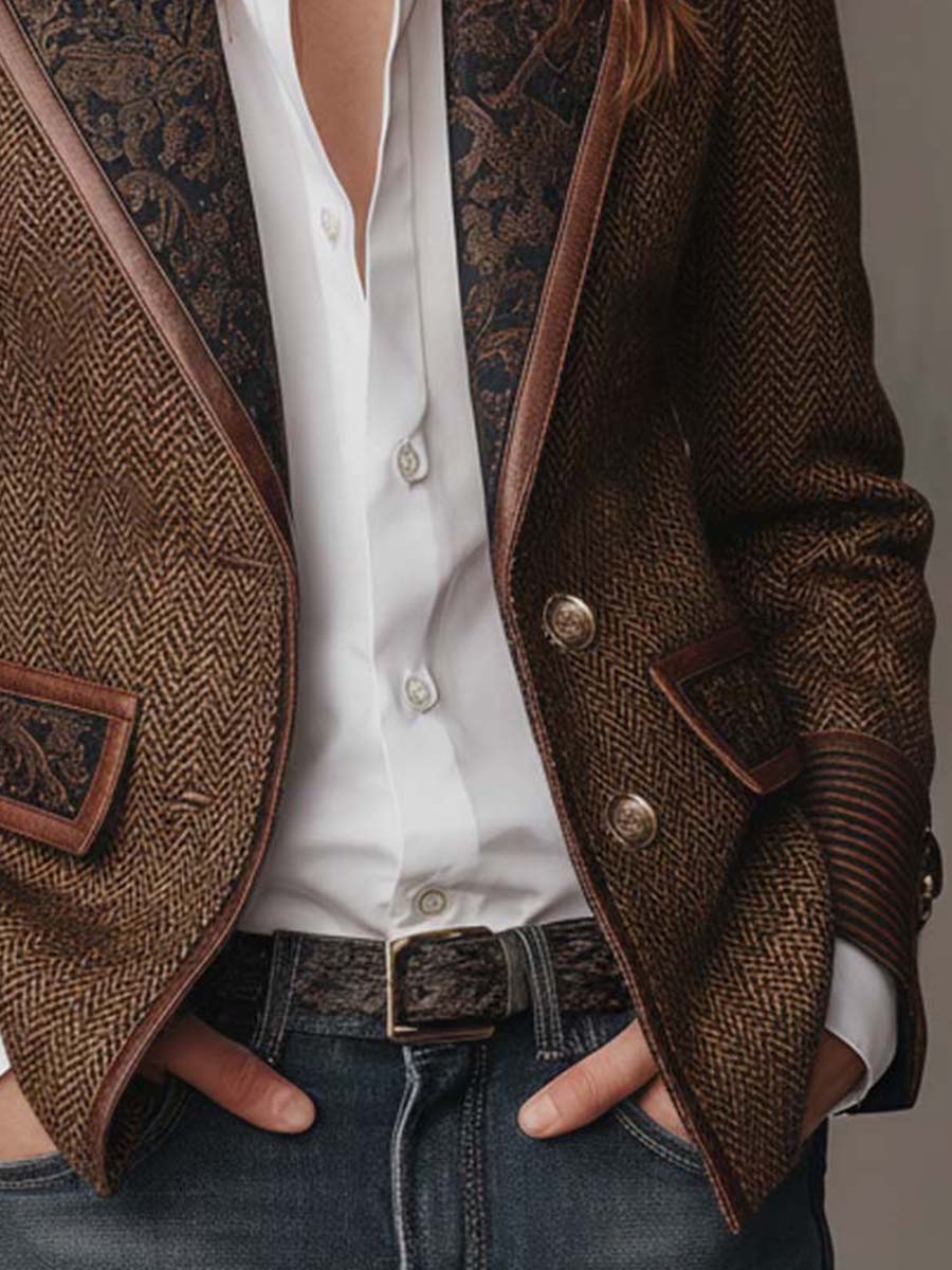 Damen Massgeschneiderter Herringbone Paneel Blazer