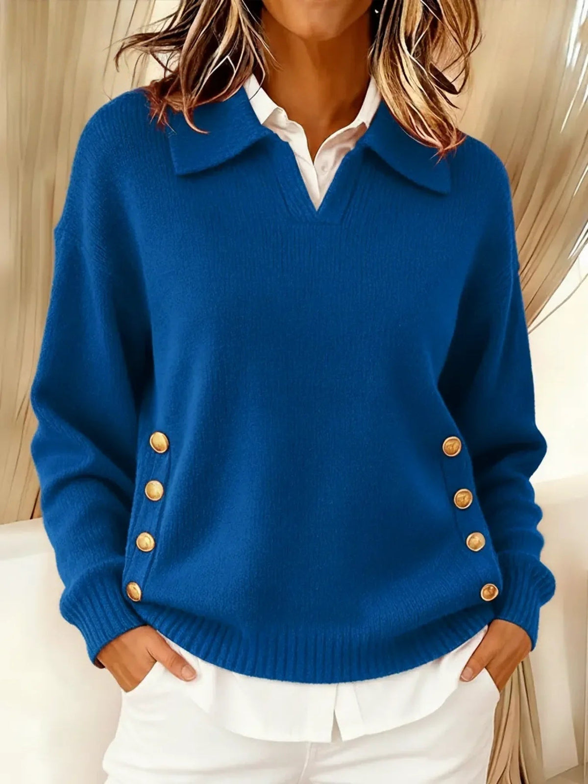 Rieke | Pullover mit V-Ausschnitt und Kragen