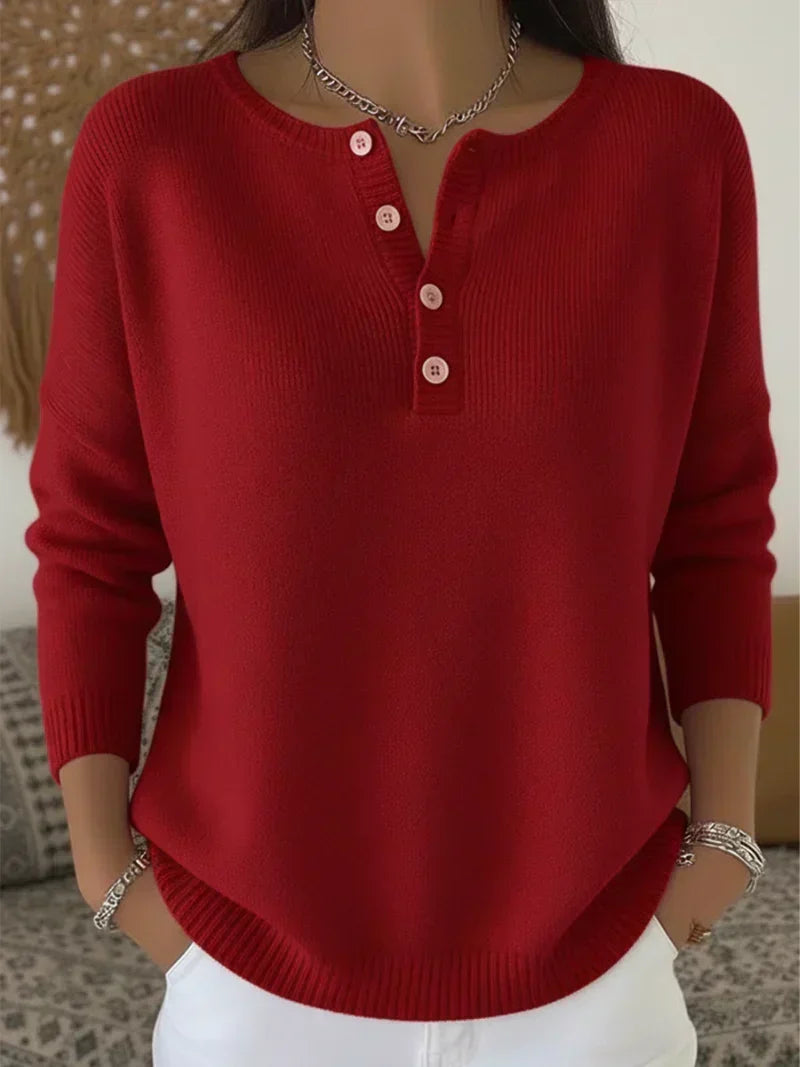 Grietje | Henley Strickpullover mit Knöpfen