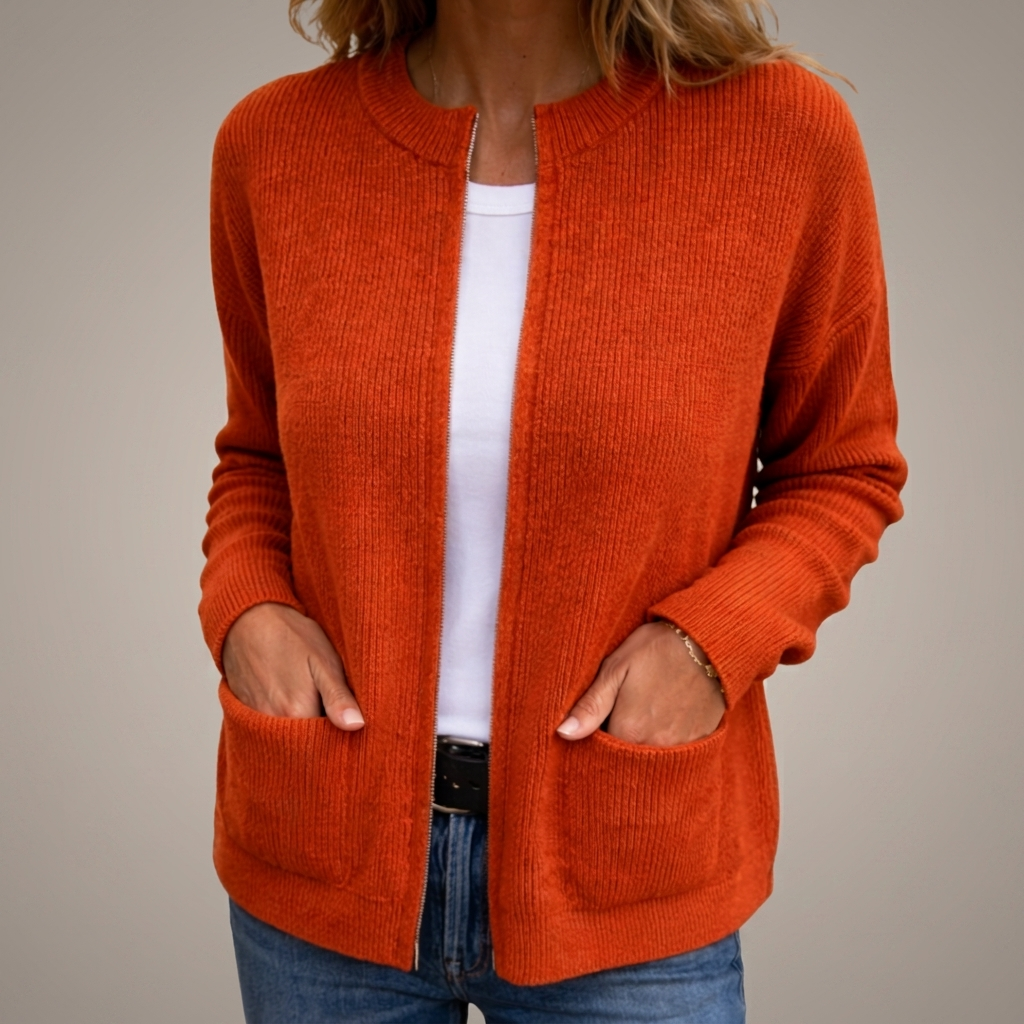 Monika - Weicher Zip-Front Strickcardigan