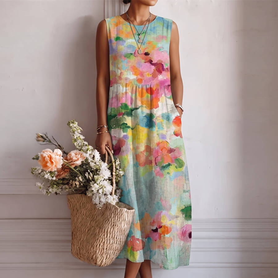 Carla™ | Elegantes, mehrfarbiges Midi-Kleid