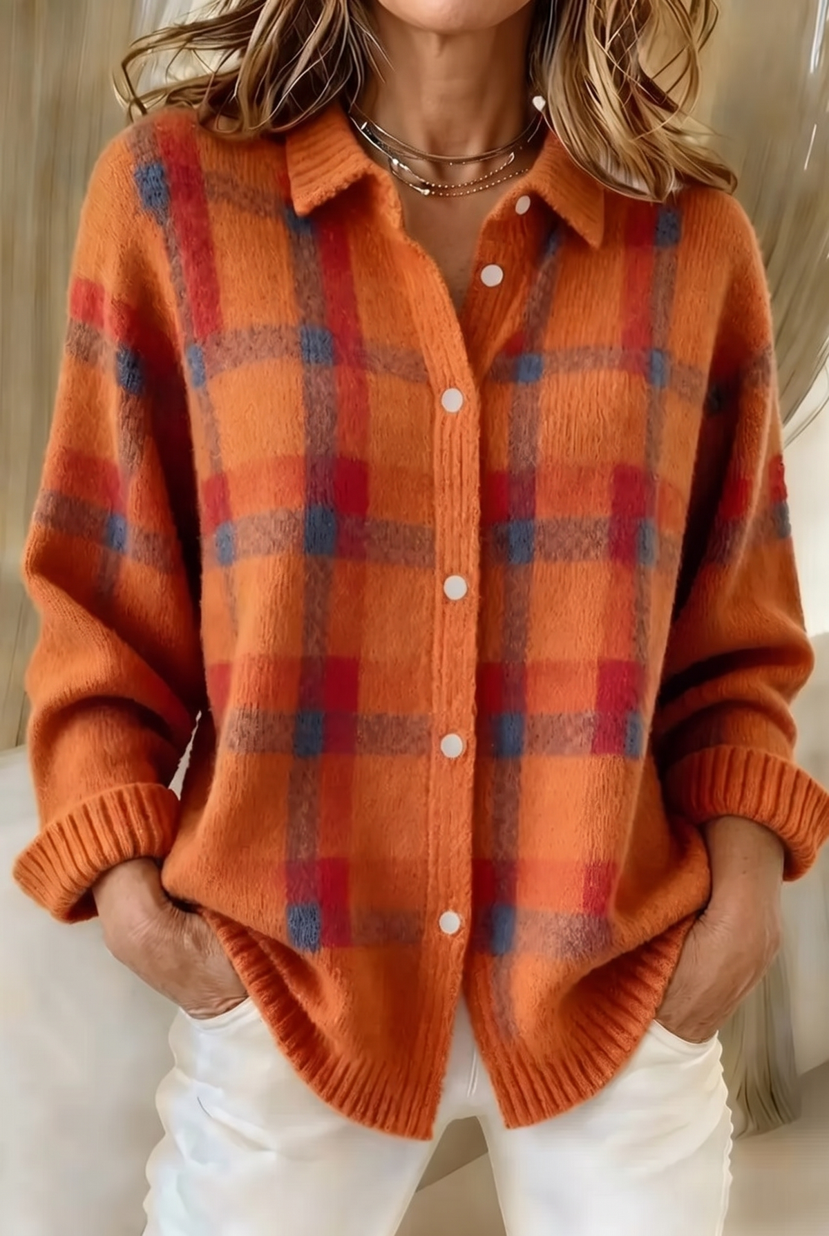 Cosette | Karierter Cardigan mit Hemdkragen