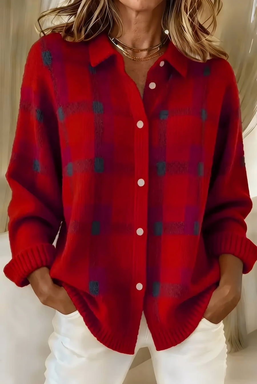 Cosette | Karierter Cardigan mit Hemdkragen