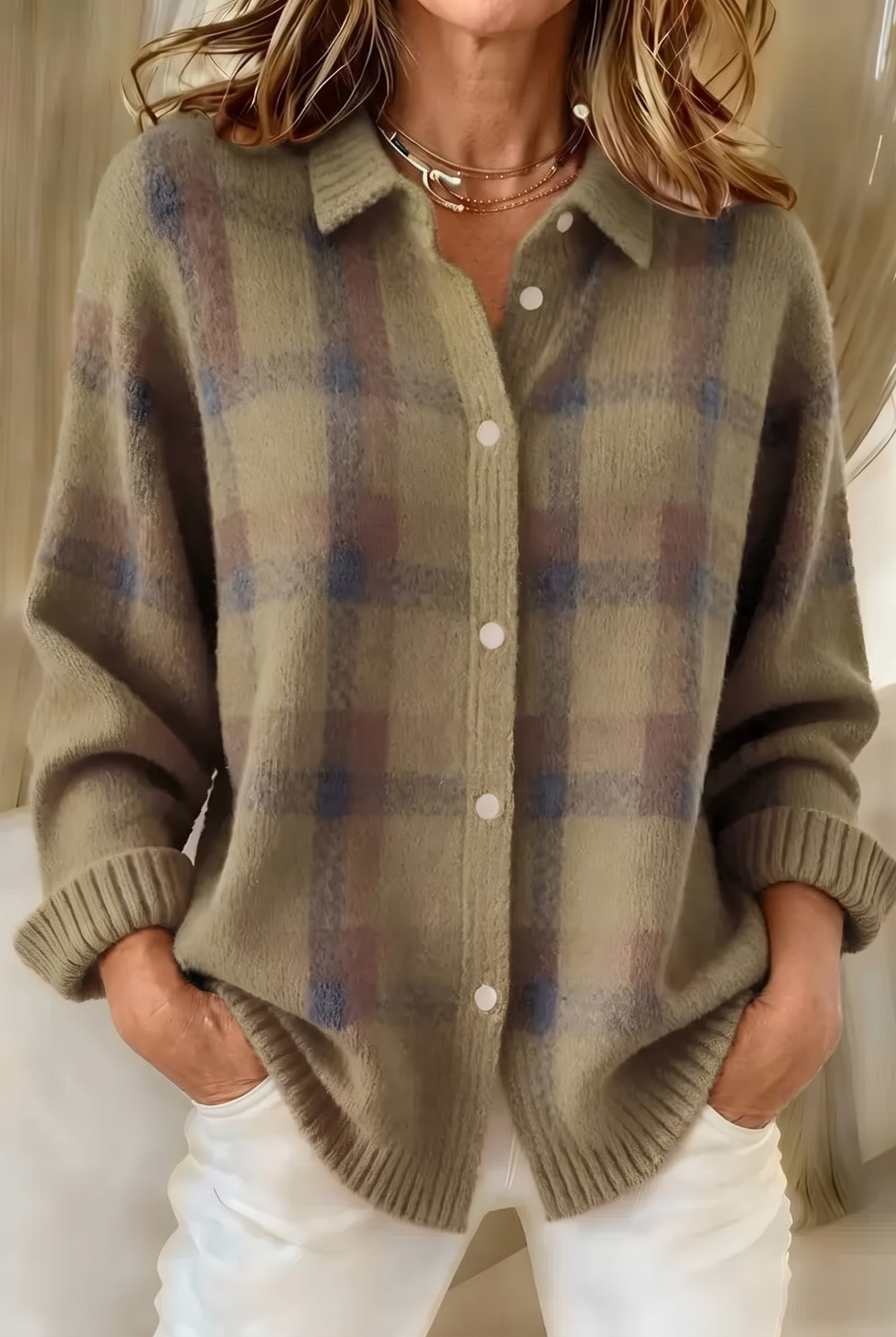 Cosette | Karierter Cardigan mit Hemdkragen