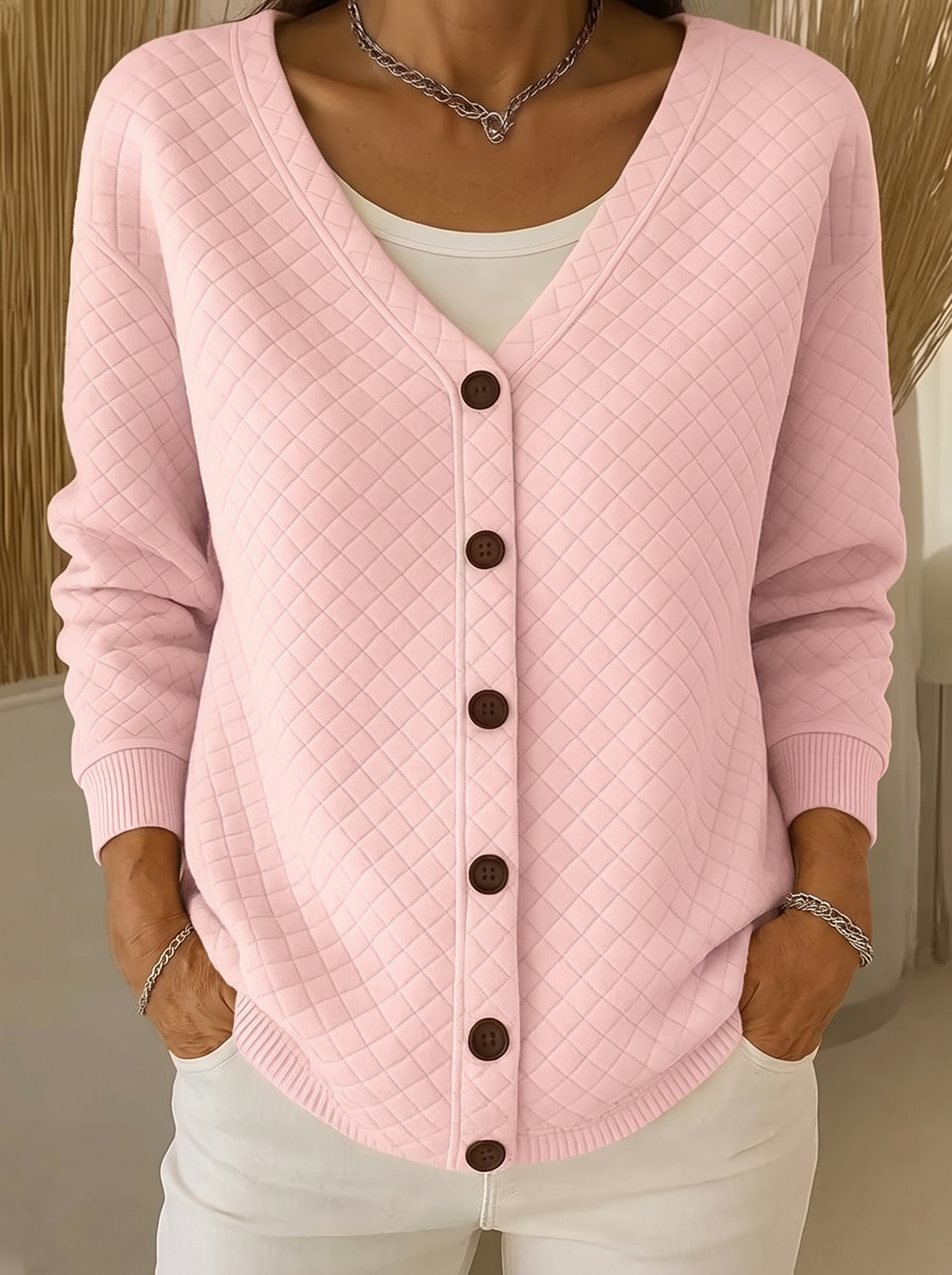 Elouise | Gequilteter V-Ausschnitt Cardigan