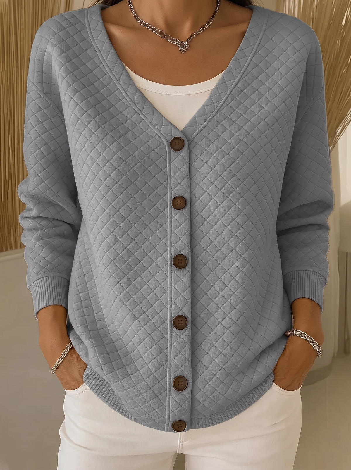 Elouise | Gequilteter V-Ausschnitt Cardigan