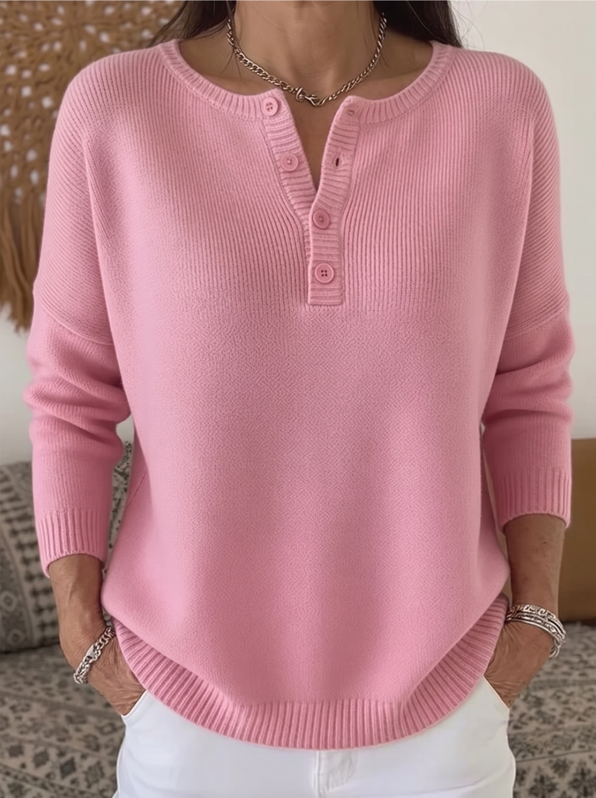 Helena | Gerippter Henley-Pullover