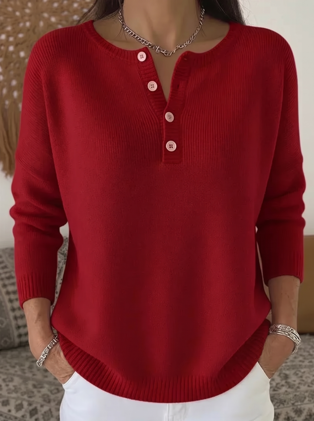 Helena | Gerippter Henley-Pullover