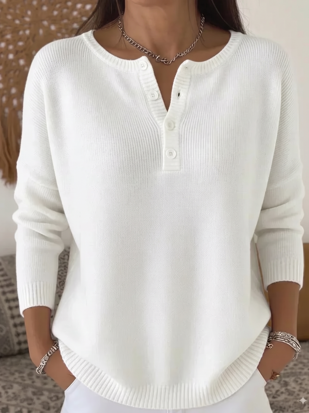 Helena | Gerippter Henley-Pullover