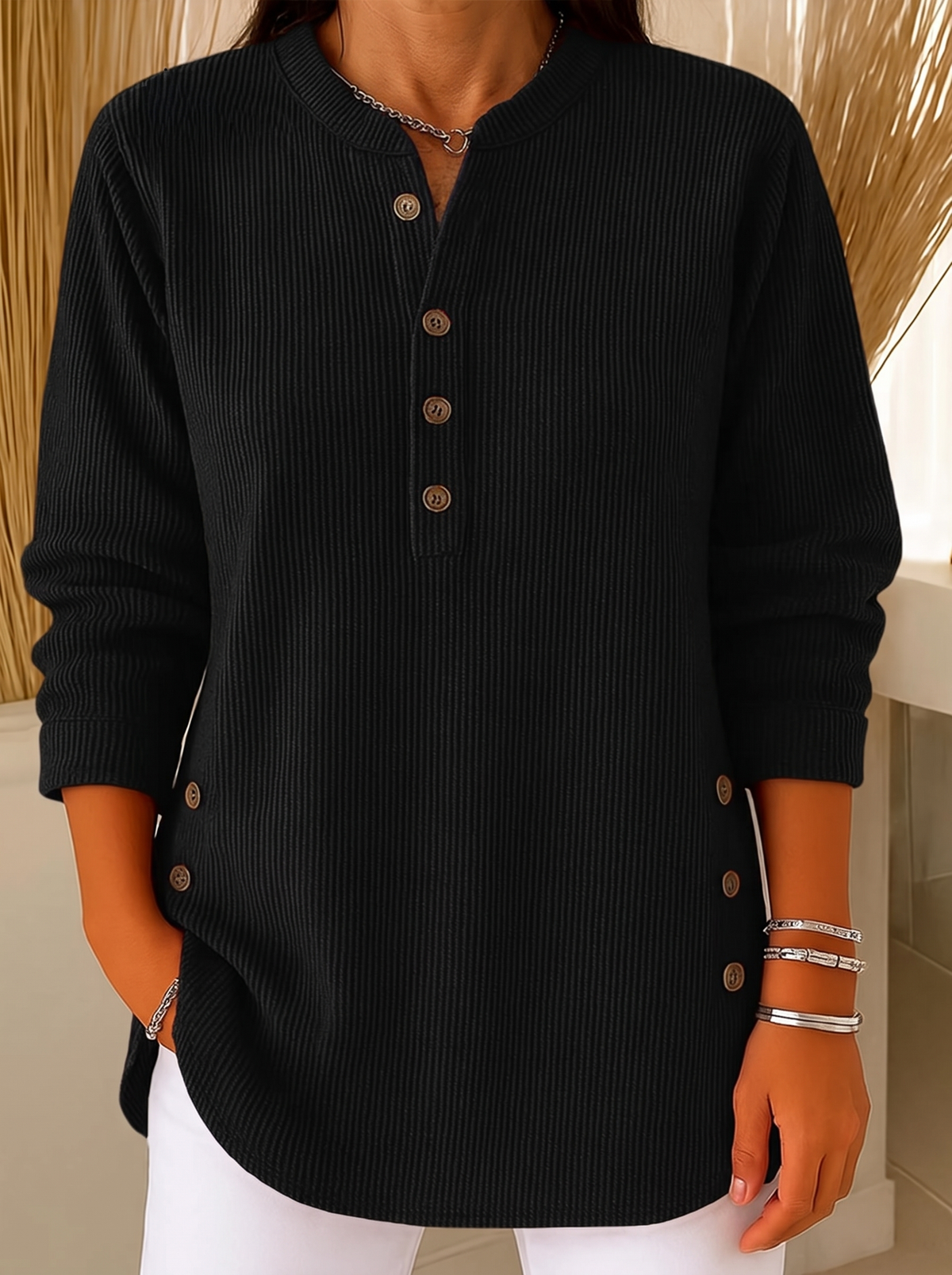Neva | Henley-Pullover mit Knopfleiste