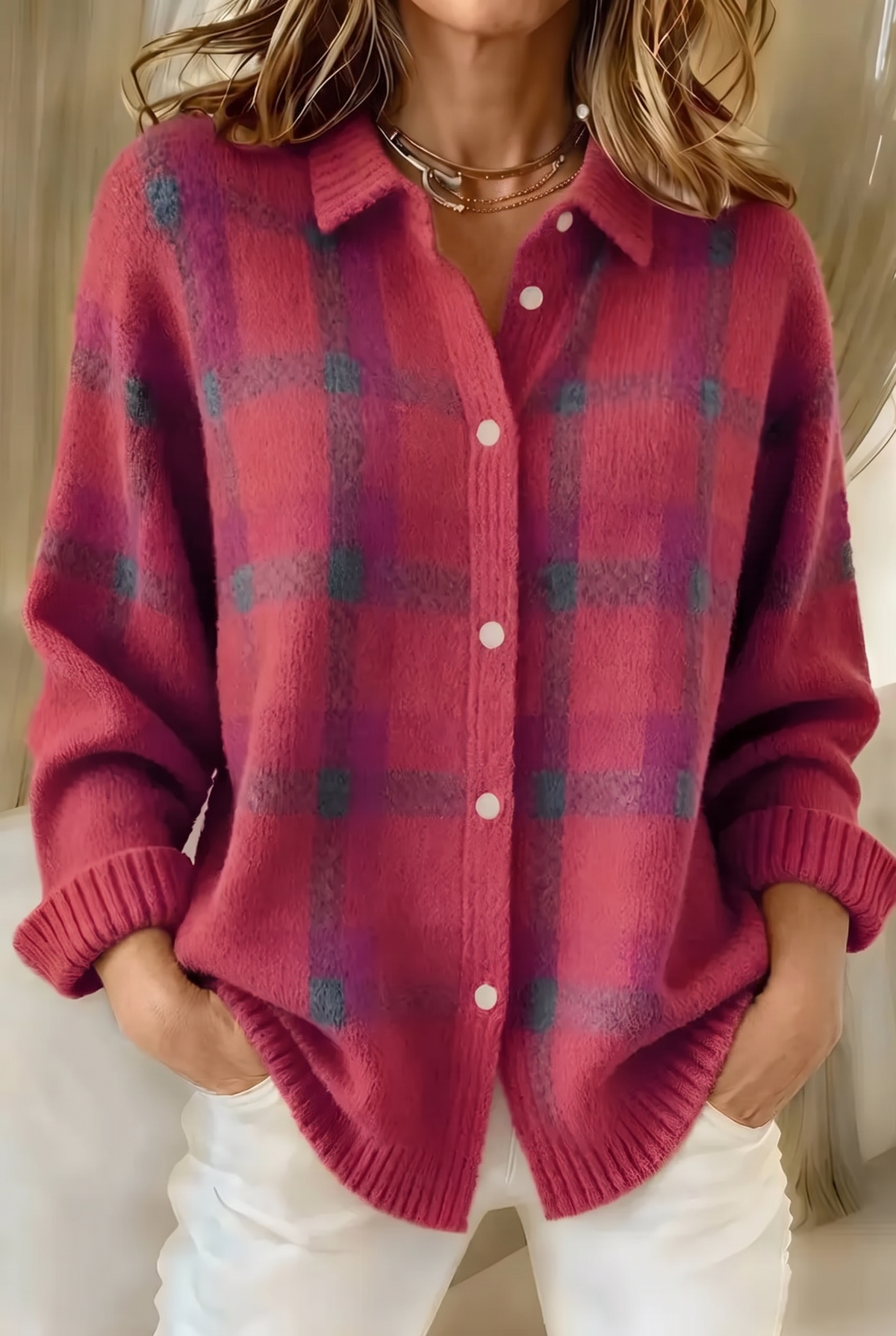 Cosette | Karierter Cardigan mit Hemdkragen
