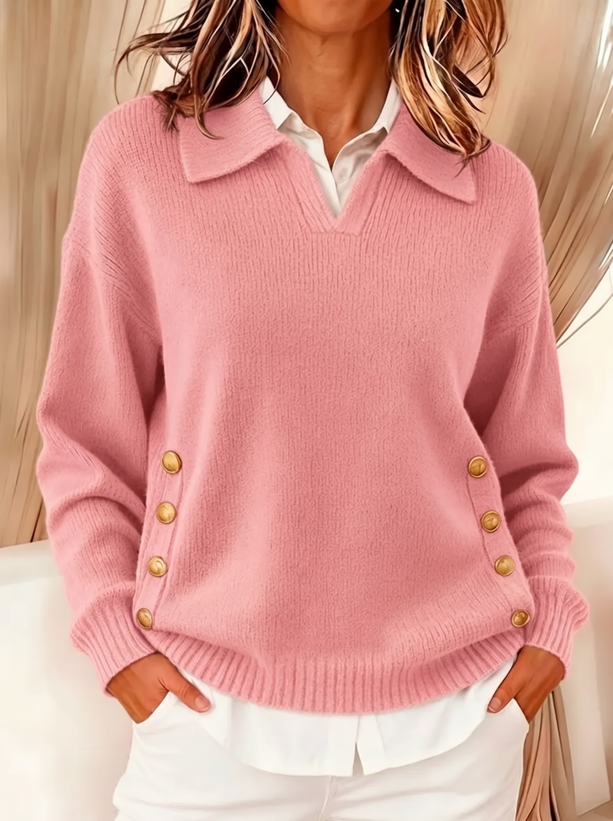 Vynette | Pullover mit Kragen und V-Ausschnitt