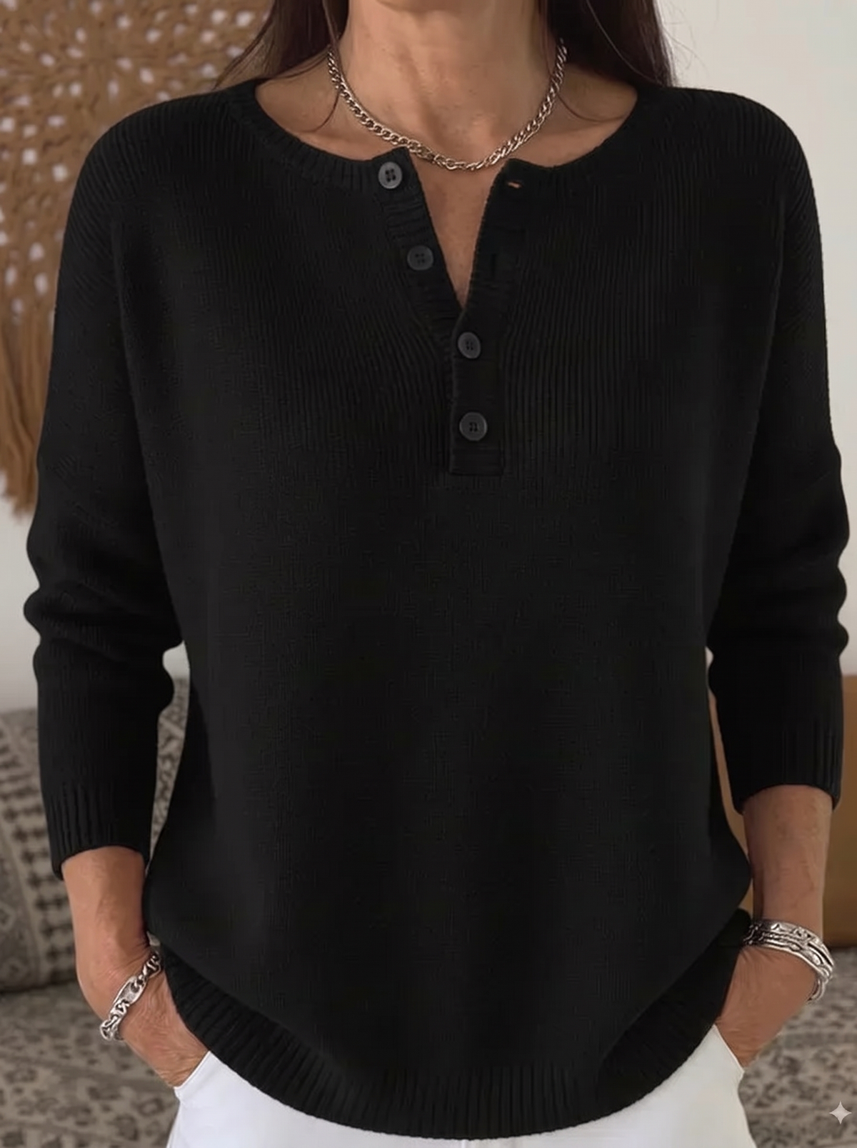 Helena | Gerippter Henley-Pullover