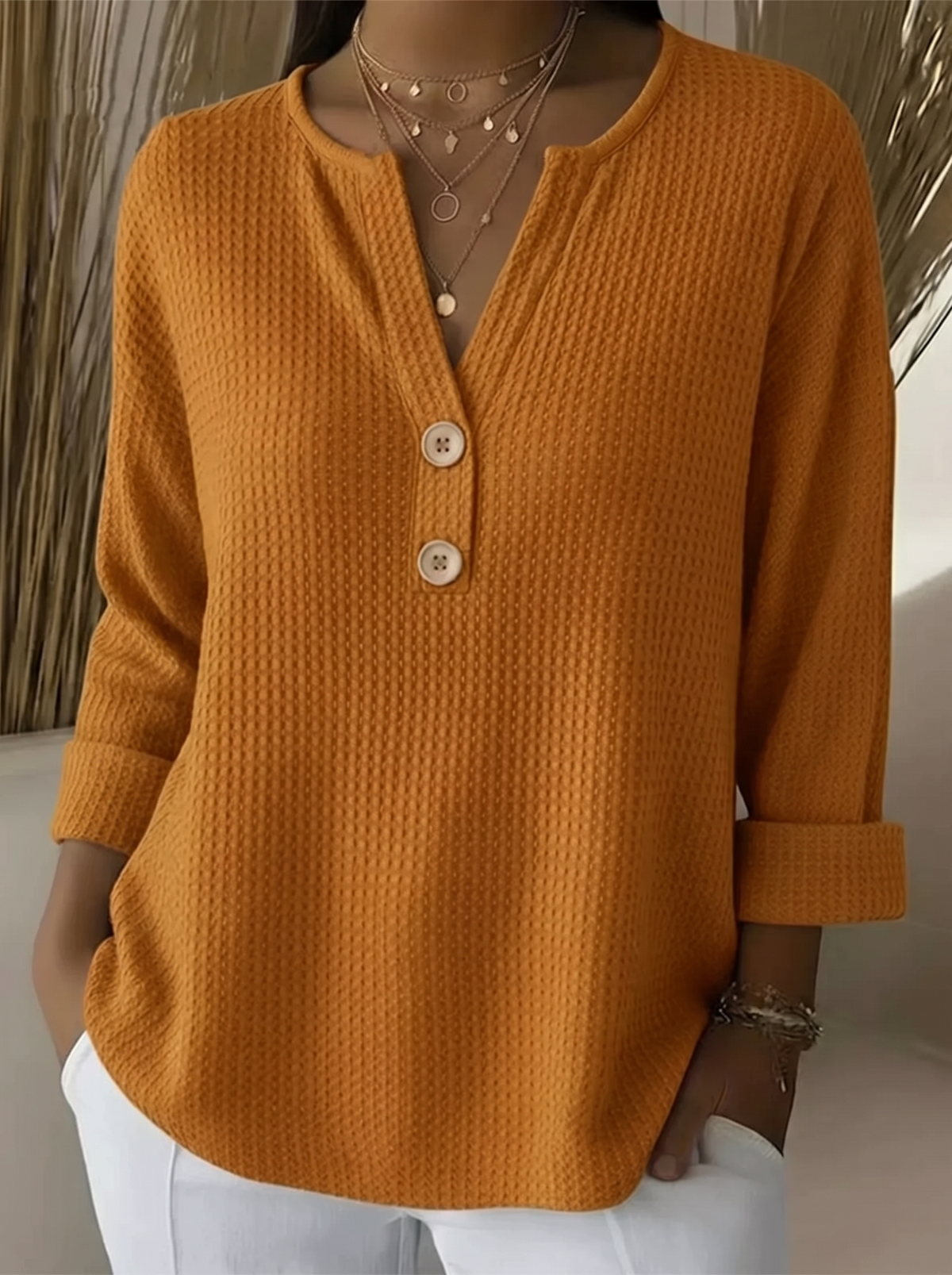 Lucinda | Waffle Henley Pullover